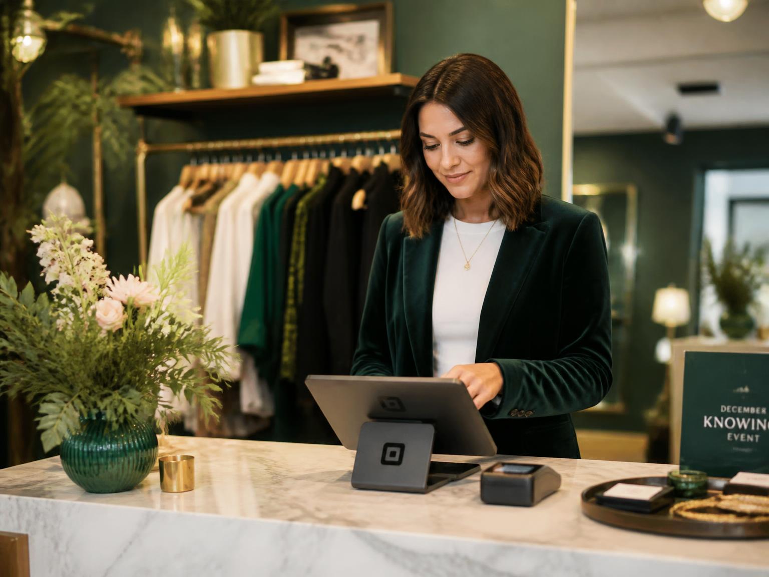 Retailer taking payment on a KeynoStore point of sale tablet